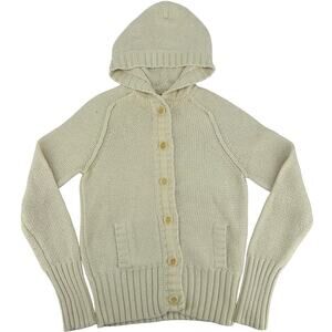 VTG y2k Womens Cream GAP Button Up Cardigan Chunky Knit 100% Cotton Sweater Sz M